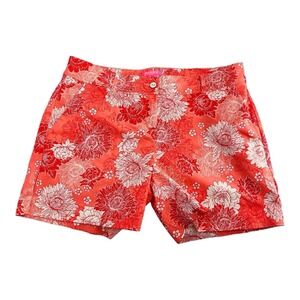 Isaac Mizrahi New York Pink Floral Tailored Shorts. Button front Stretch Size 12